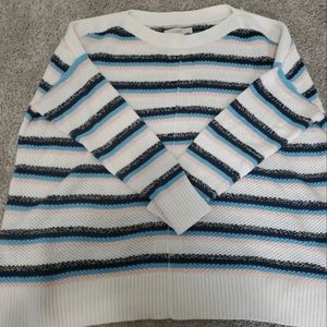Loft Women's Sz Large white/navy/blue /pink Cotton Sweater New with Tags $69.50.